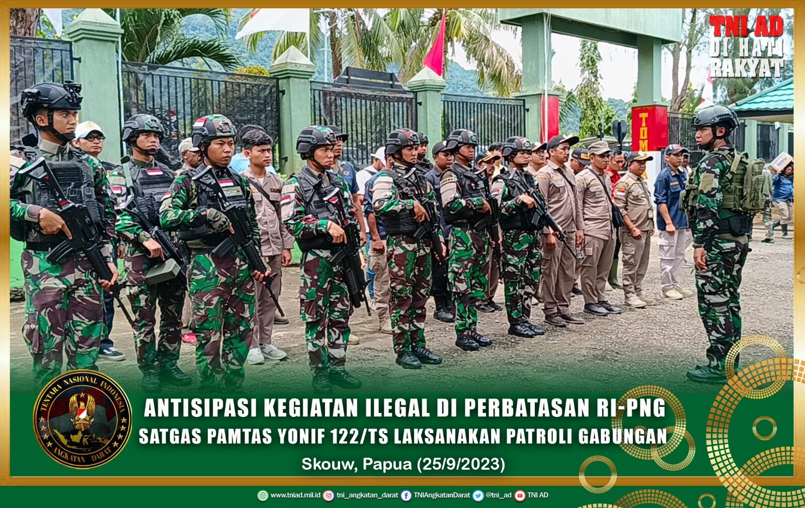 Antisipasi Kegiatan Ilegal di Perbatasan RI-PNG Satgas Pamtas Yonif 122/TS Laksanakan Patroli Gabungan