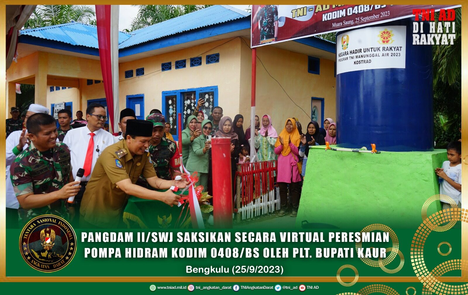 Pangdam II/Swj Saksikan secara Virtual Peresmian Pompa Hidram Kodim 0408/BS Oleh Plt. Bupati Kaur