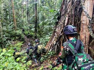 Pastikan Patok Tidak Bergeser Satgas Yonif 122/TS Gelar Patroli MM 41 Perbatasan RI-PNG