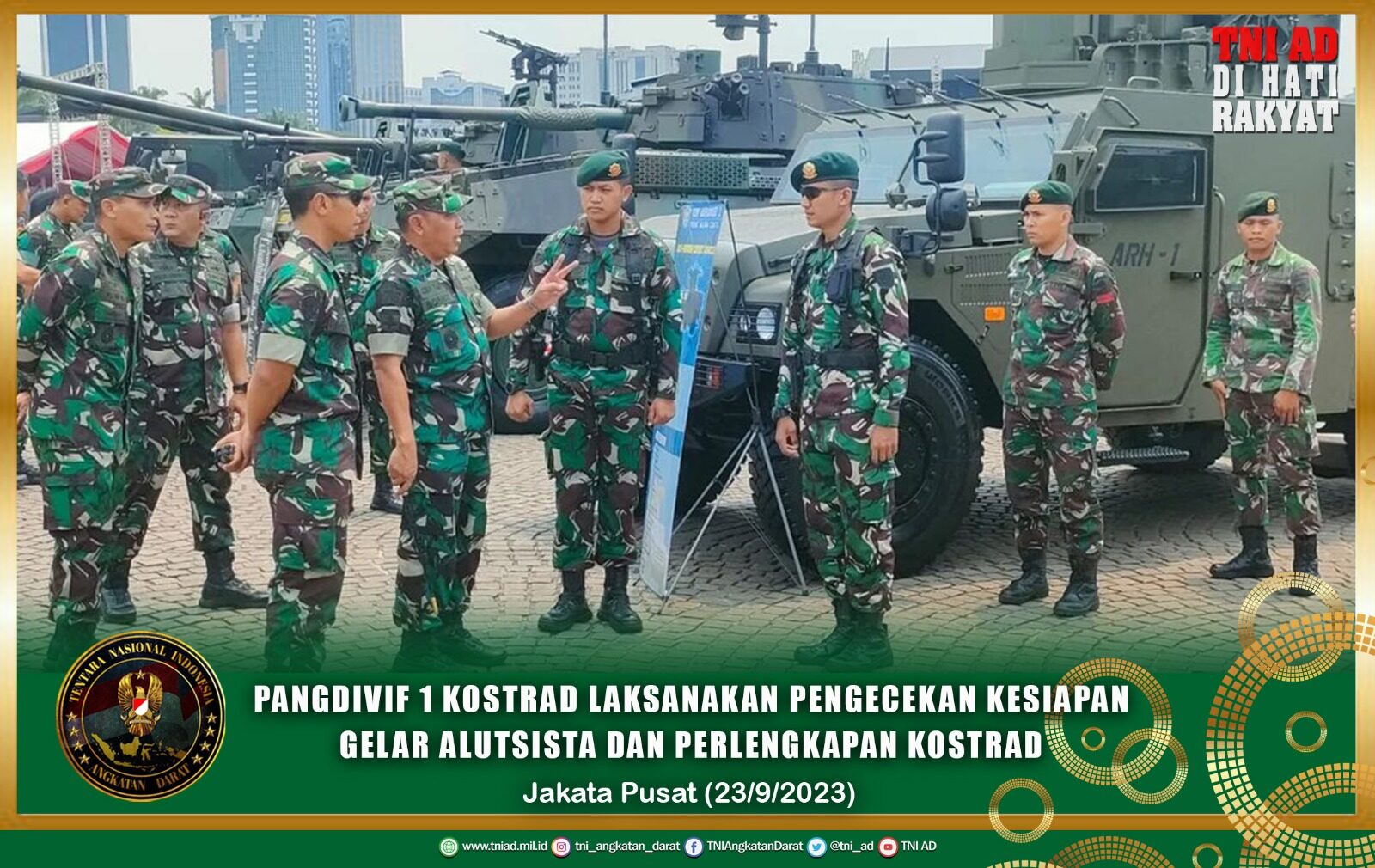 Pangdivif 1 Kostrad Laksanakan Pengecekan Kesiapan Gelar Alutsista dan Perlengkapan Kostrad Untuk Pameran Dalam Rangka HUT Ke - 78 TNI