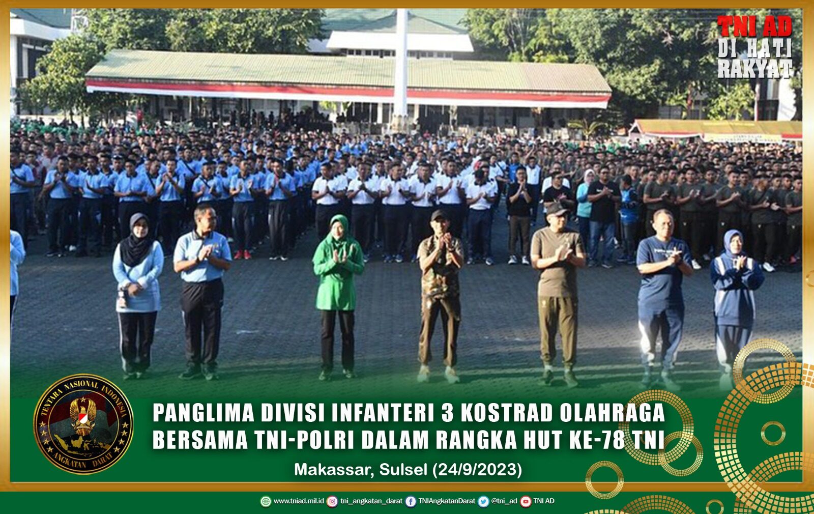 Panglima Divisi Infanteri 3 Kostrad Olahraga Bersama TNI-Polri Dalam Rangka HUT Ke-78 TNI