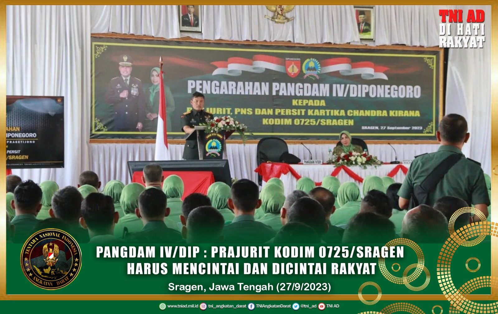 Pangdam IV/Diponegoro : Prajurit Kodim 0725/Sragen Harus Mencintai dan Dicintai Rakyat