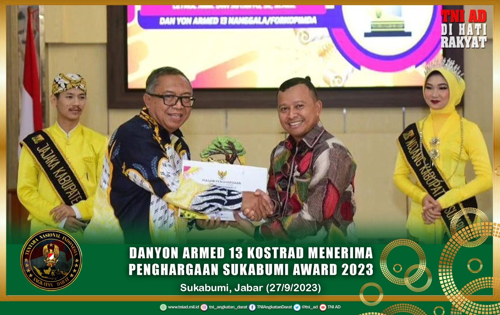 Danyon Armed 13 Kostrad Menerima Penghargaan Sukabumi Award 2023