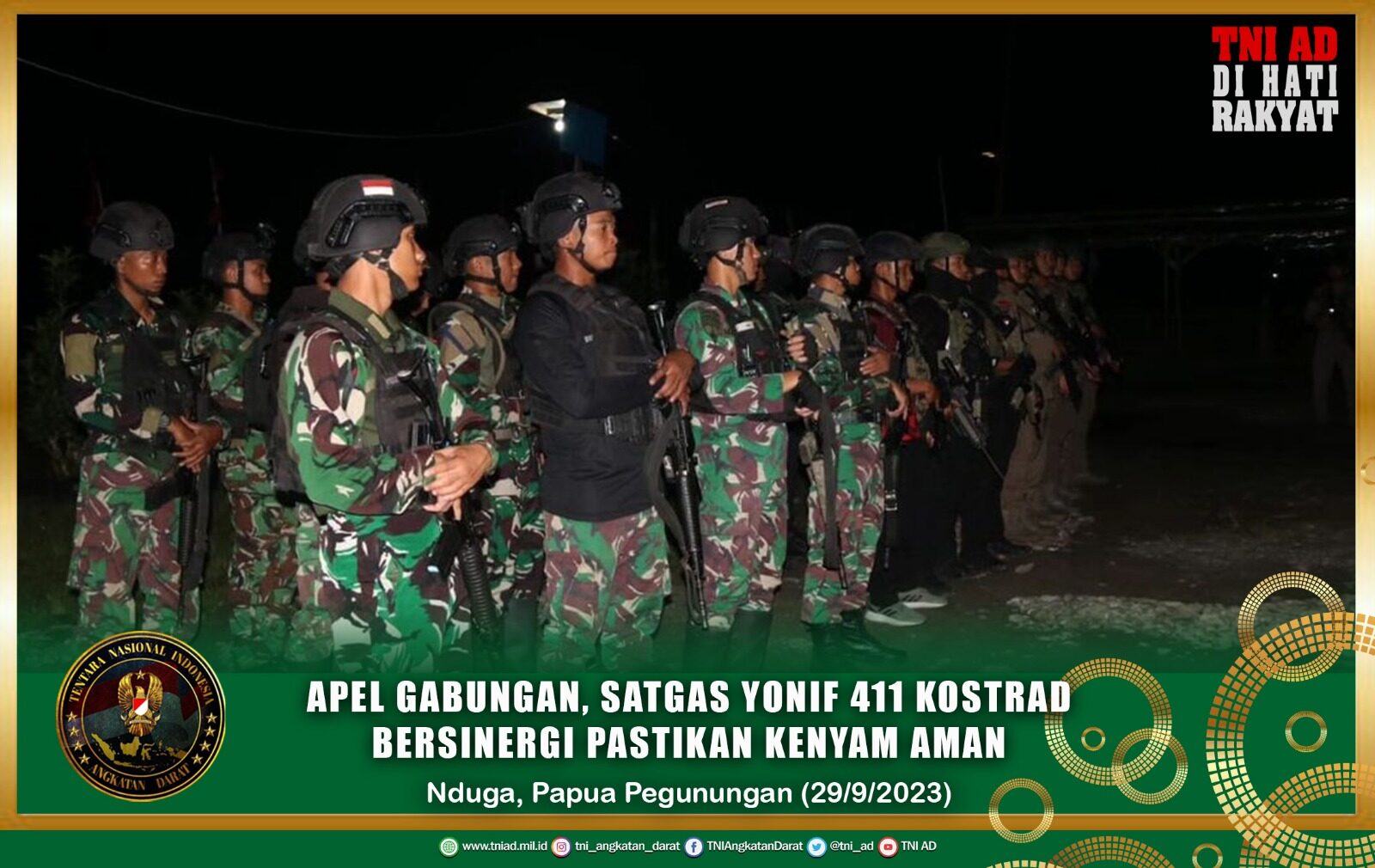 Apel Gabungan, Satgas Yonif 411 Kostrad Bersinergi Pastikan Kenyam Aman