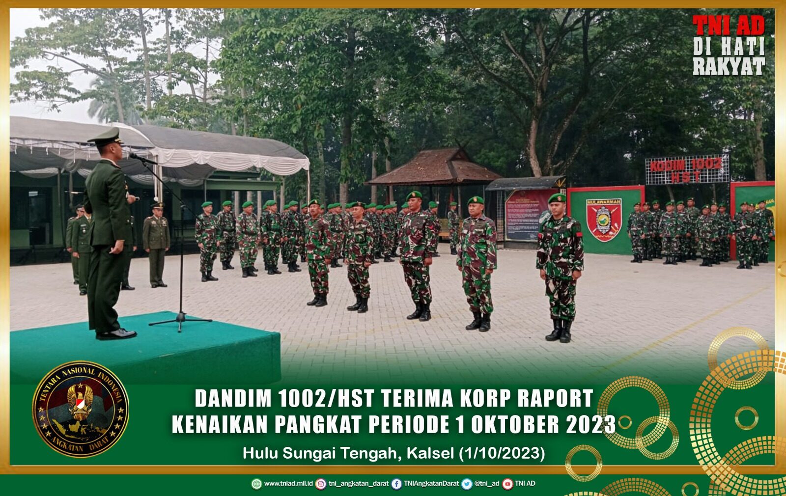 Dandim 1002/HST Terima Korp Raport Kenaikan Pangkat Periode 1 Oktober 2023