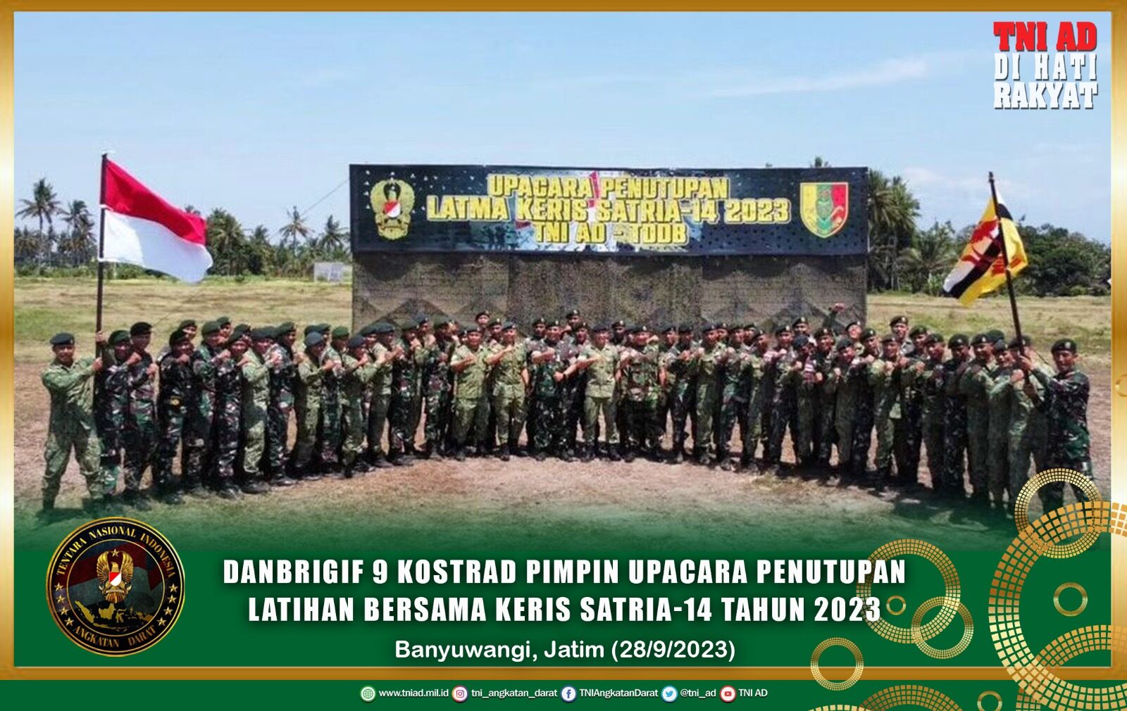 Danbrigif 9 Kostrad Pimpin Upacara Penutupan Latihan Bersama Keris Satria-14 Tahun 2023