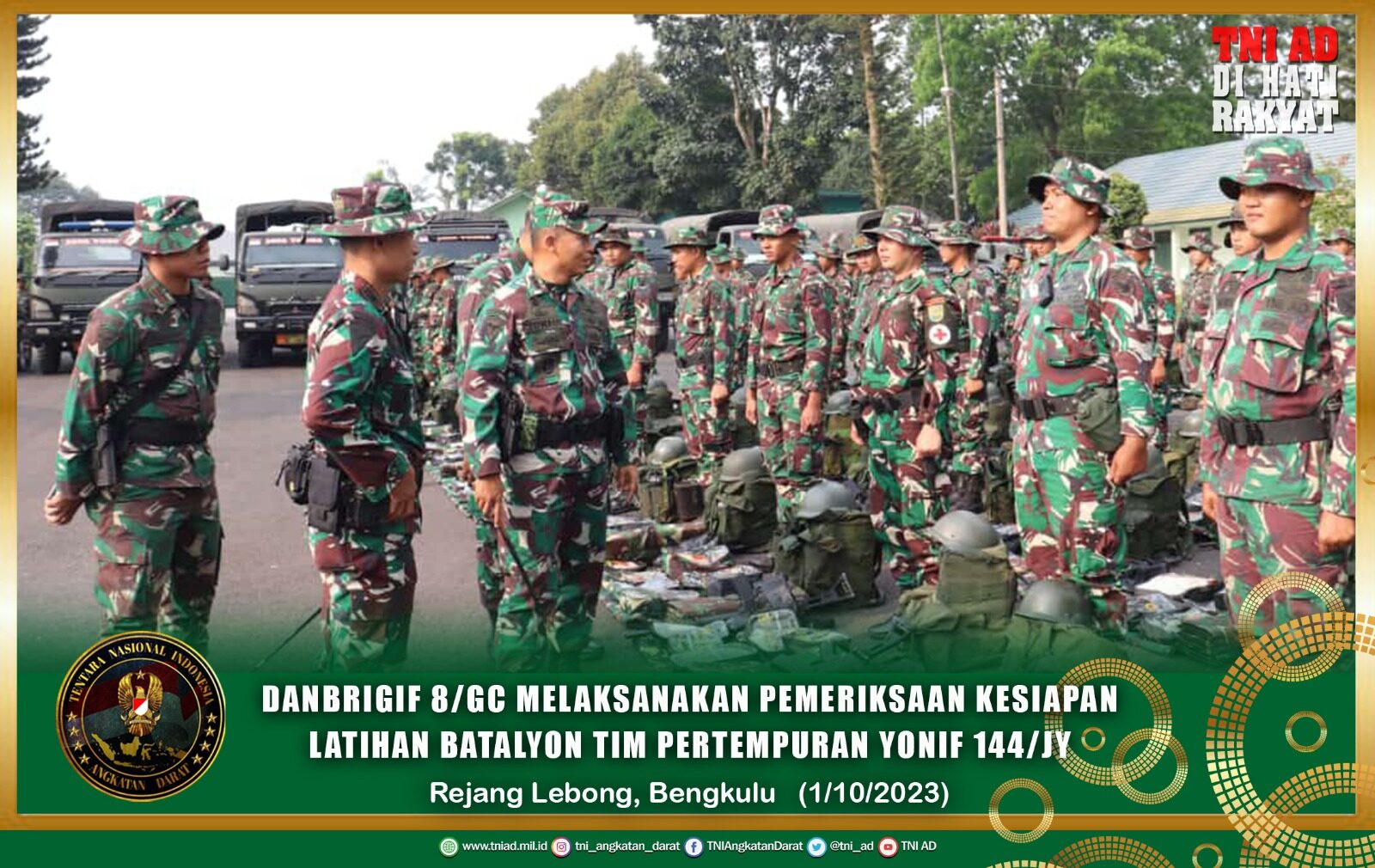 Danbrigif 8/GC Melaksanakan Pemeriksaan Kesiapan Latihan Batalyon Tim Pertempuran Yonif 144/JY