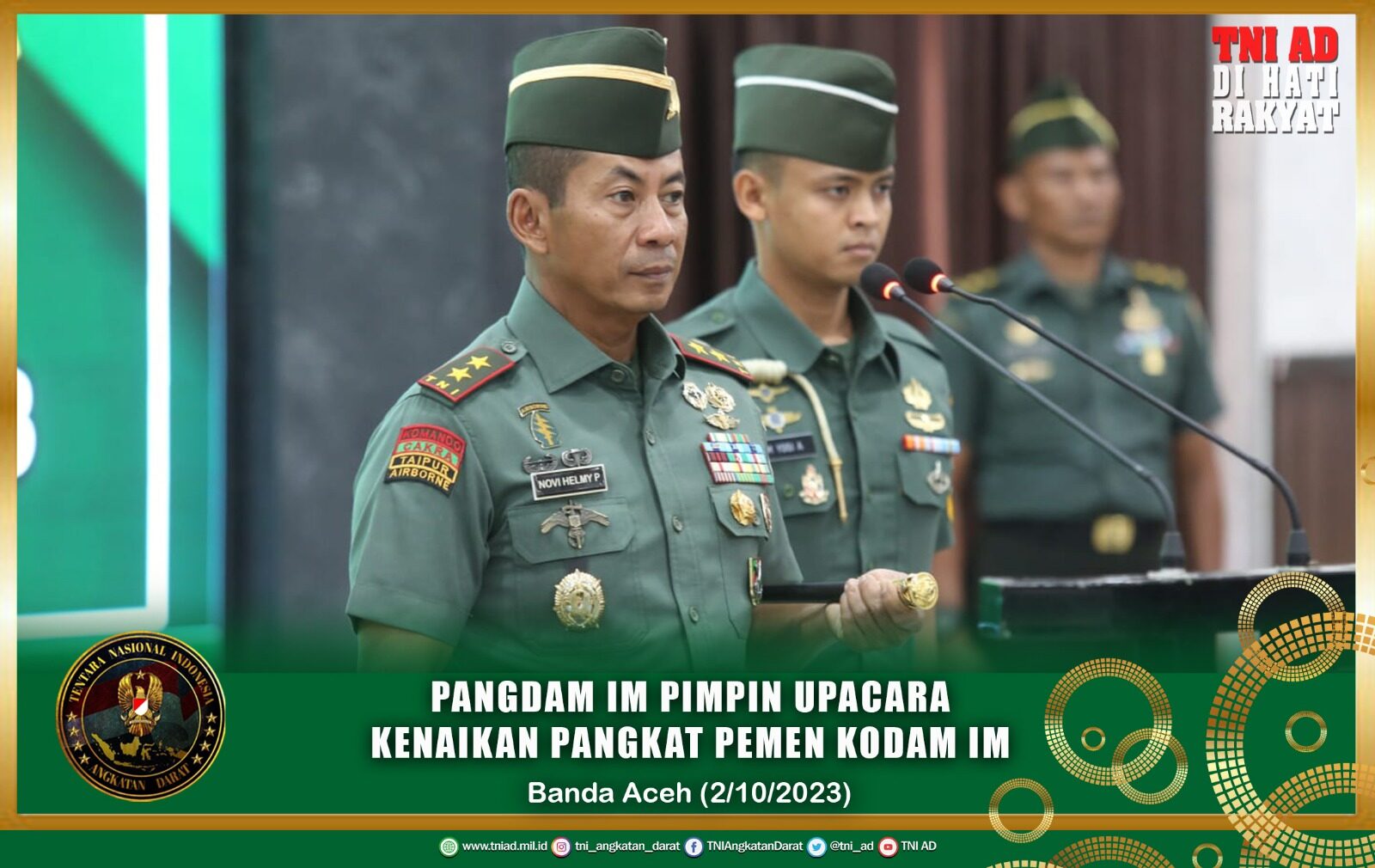 Pangdam IM Pimpin Upacara Kenaikan Pangkat Pemen Kodam IM