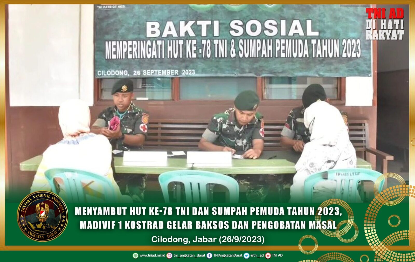 Menyambut HUT ke-78 TNI dan Sumpah Pemuda Tahun 2023, Madivif 1 Kostrad Gelar Baksos dan Pengobatan Masal