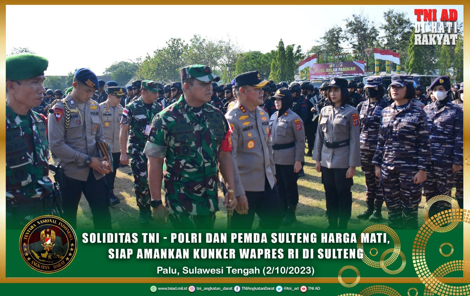 Soliditas TNI - Polri dan Pemda Sulteng Harga Mati, Siap Amankan Kunker Wapres RI di Sulteng