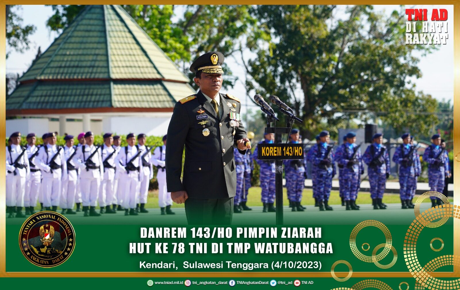 Danrem 143/HO Pimpin Ziarah dan Tabur Bunga Dalam Rangka HUT ke 78 TNI di TMP Watubangga