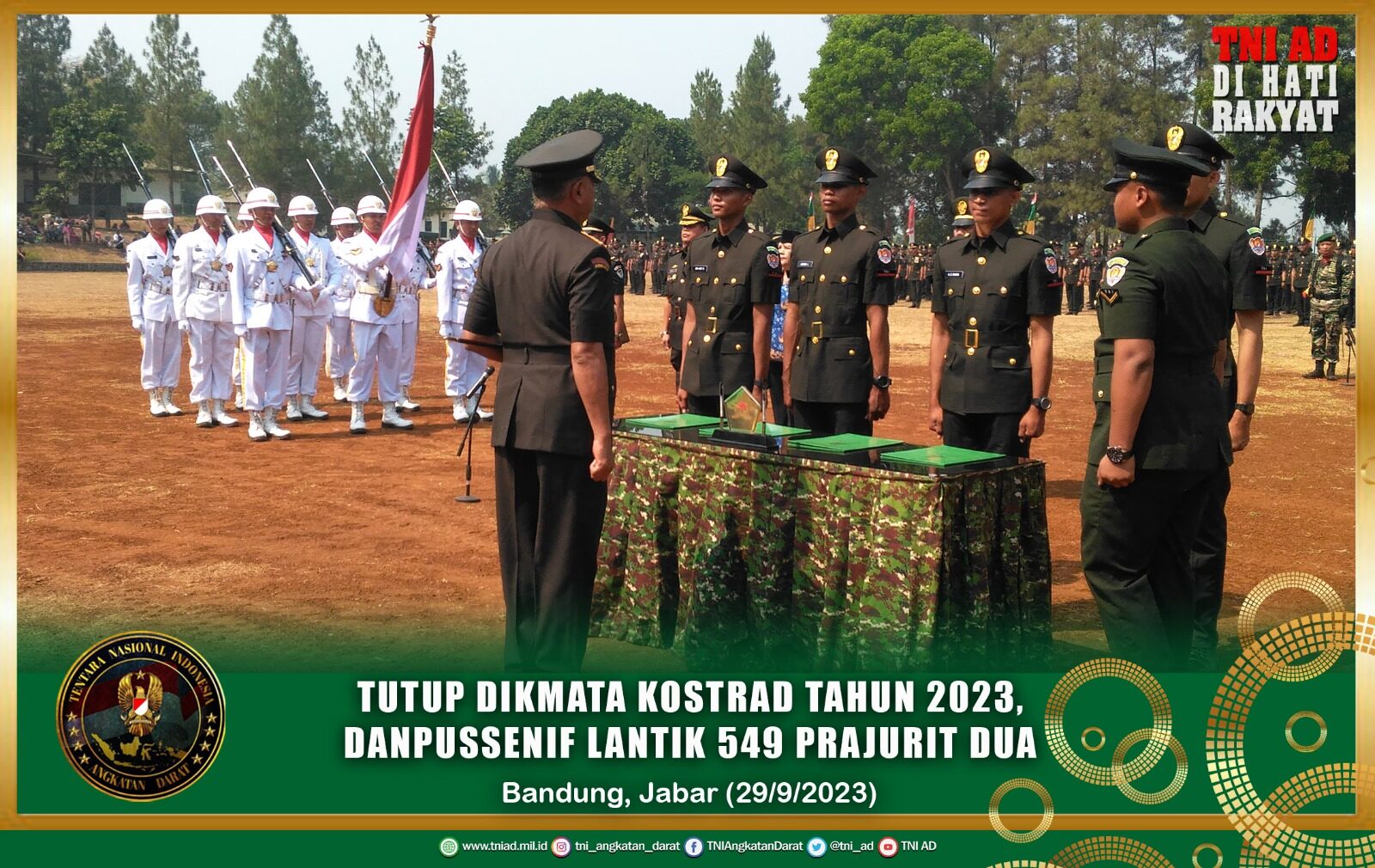 Tutup Dikmata Kostrad Tahun 2023, Danpussenif Lantik 549 Prajurit Dua