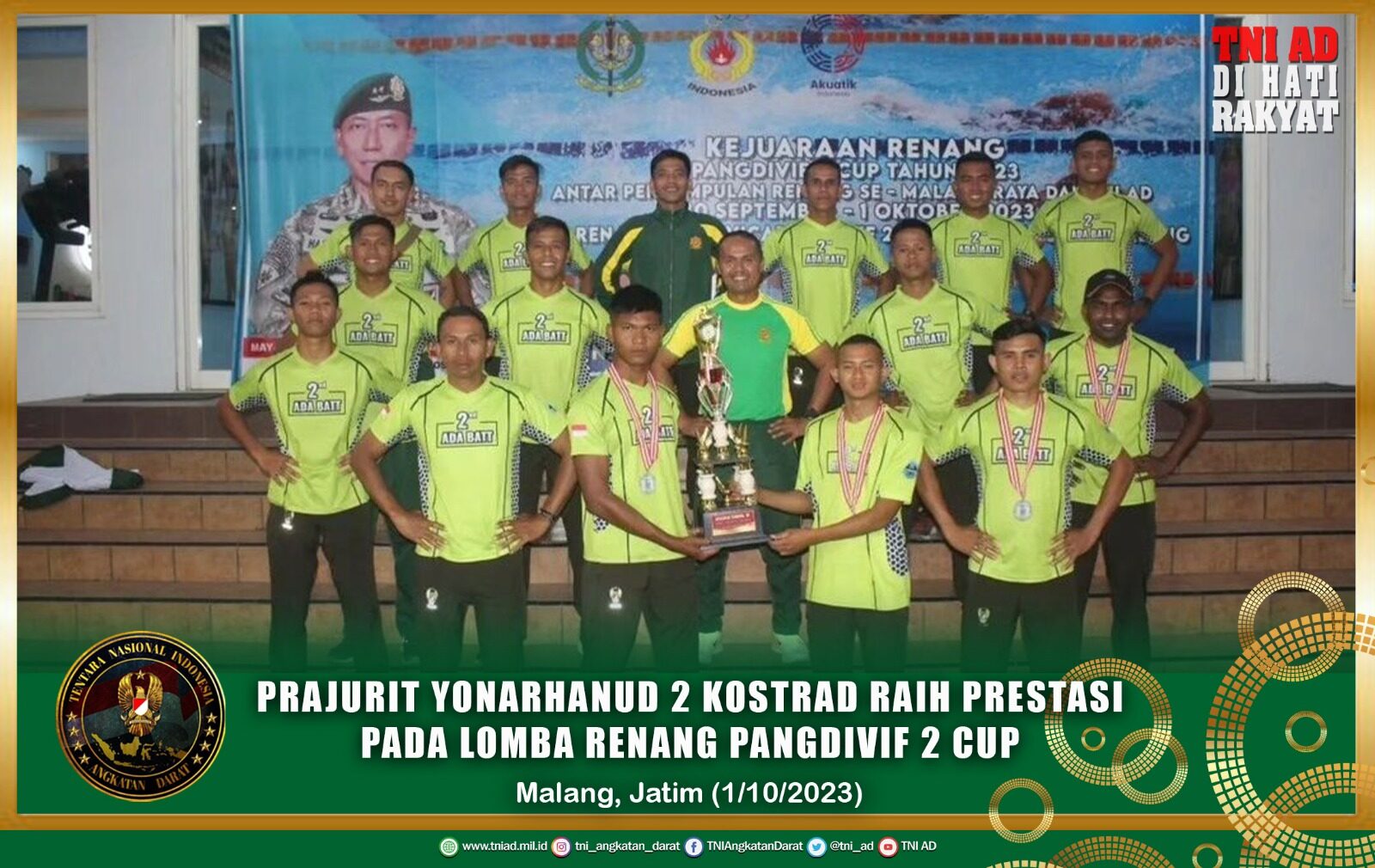 Prajurit Yonarhanud 2 Kostrad Raih Prestasi Pada Lomba Renang Pangdivif 2 Cup