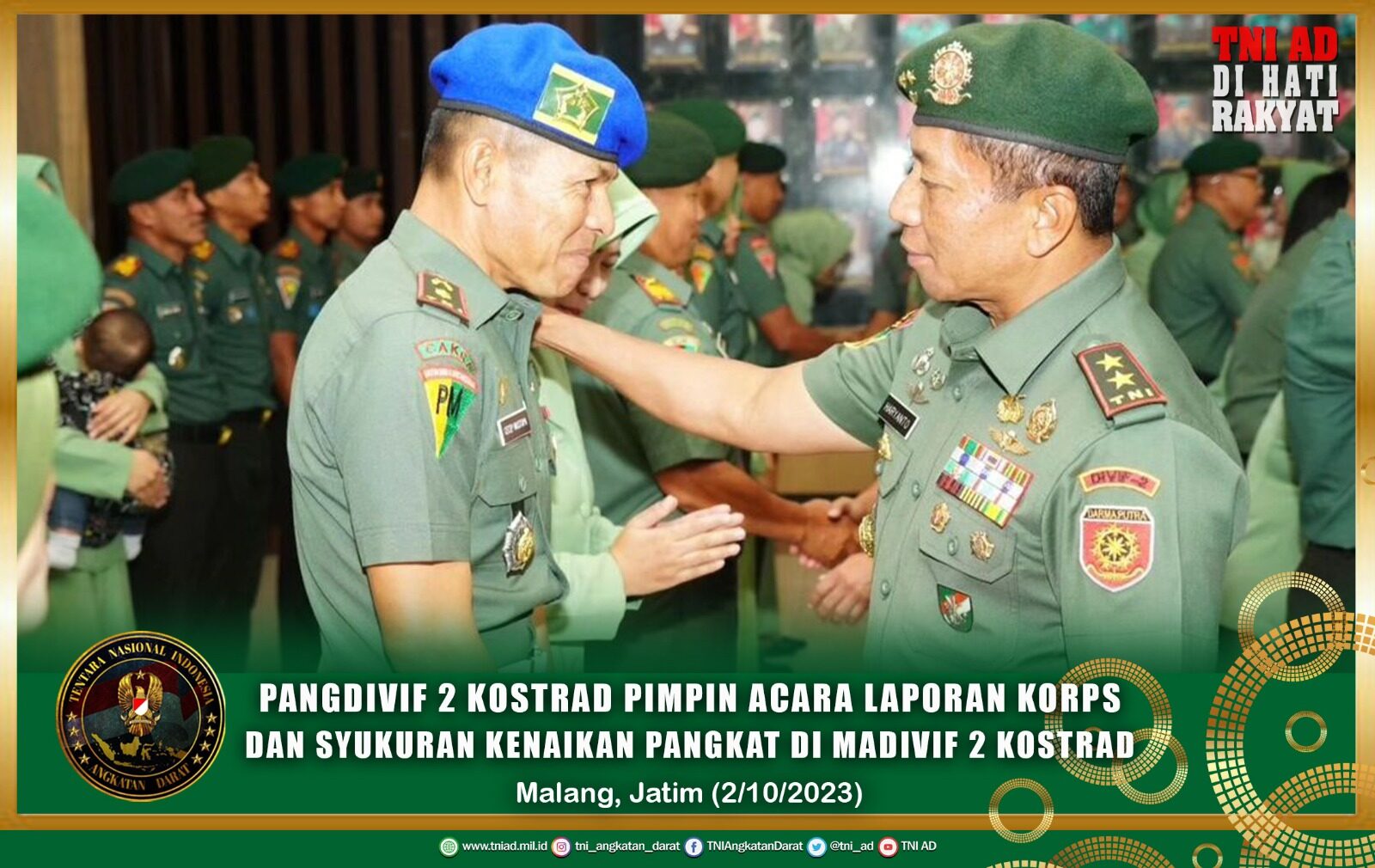 Pangdivif 2 Kostrad Pimpin Acara Laporan Korps dan Syukuran Kenaikan Pangkat di Madivif 2 Kostrad Periode 1 Oktober 2023