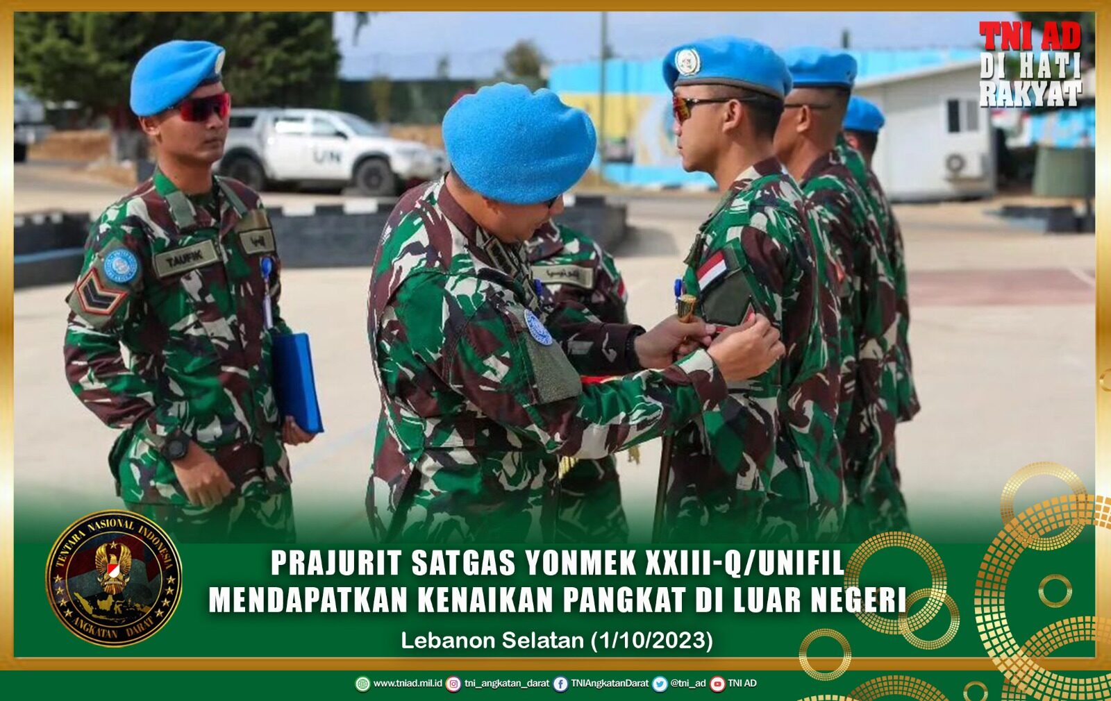 Prajurit Satgas Yonmek XXIII-Q/UNIFIL Mendapatkan Kenaikan Pangkat di Luar Negeri