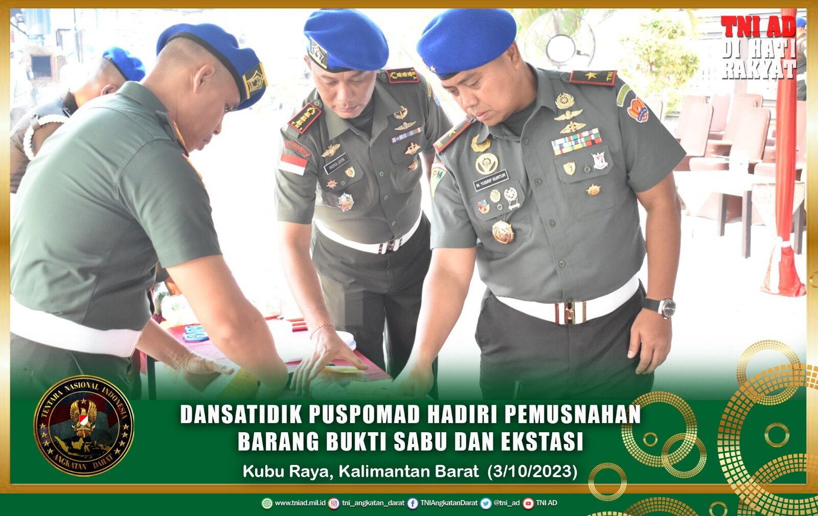 Dansatidik Puspomad Hadiri Pemusnahan Barang Bukti Sabu dan Ekstasi