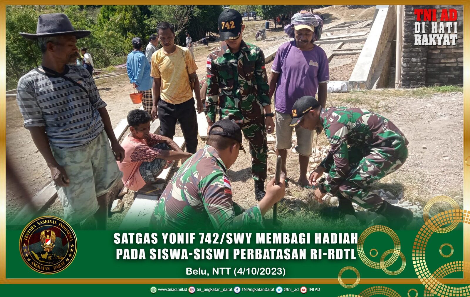 Satgas Yonif 742/SWY Serbu Geraja Hati Kudus Yesus Laktutus Dalam Rangka HUT TNI Ke-78 dan Membagi Hadiah Pada Siswa-Siswi Perbatasan RI-RDTL