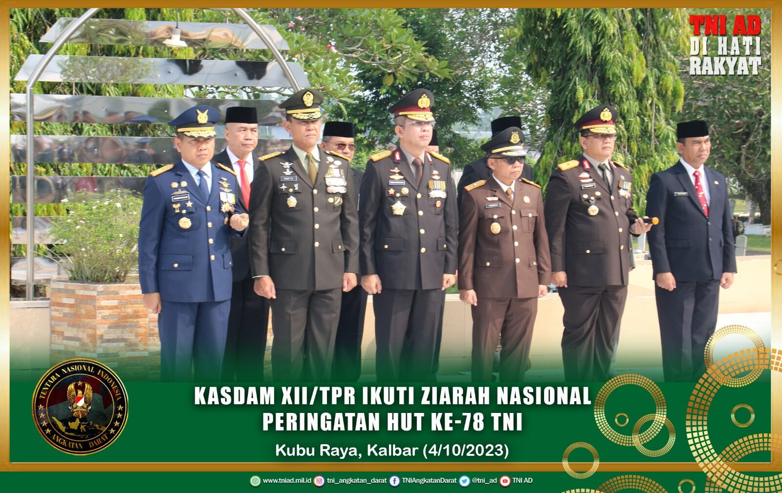 Kasdam XII/Tpr Ikuti Ziarah Nasional Peringatan HUT ke-78 TNI