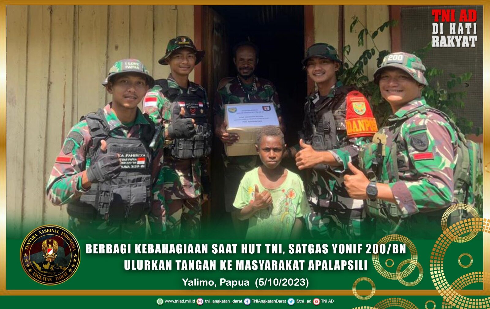 Berbagi Kebahagiaan Saat HUT TNI, Satgas Yonif 200/BN Ulurkan Tangan Ke Masyarakat Apalapsili