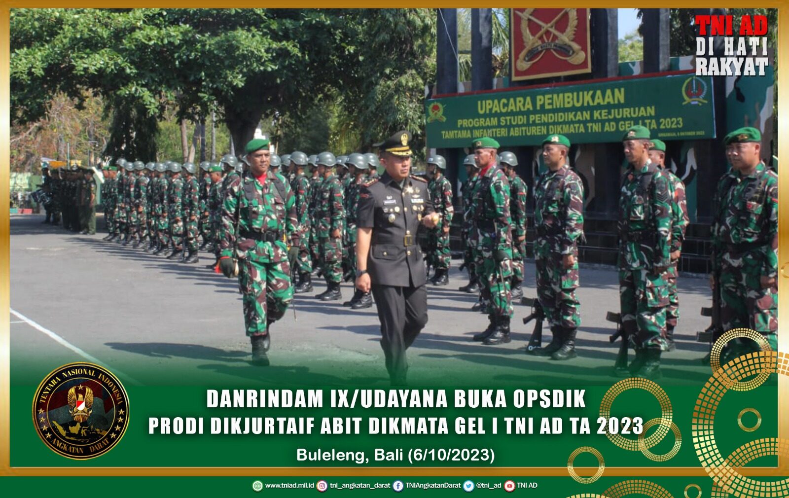 Danrindam IX/Udayana Buka Opsdik Prodi Dikjurtaif Abit Dikmata Gel I TNI AD TA 2023