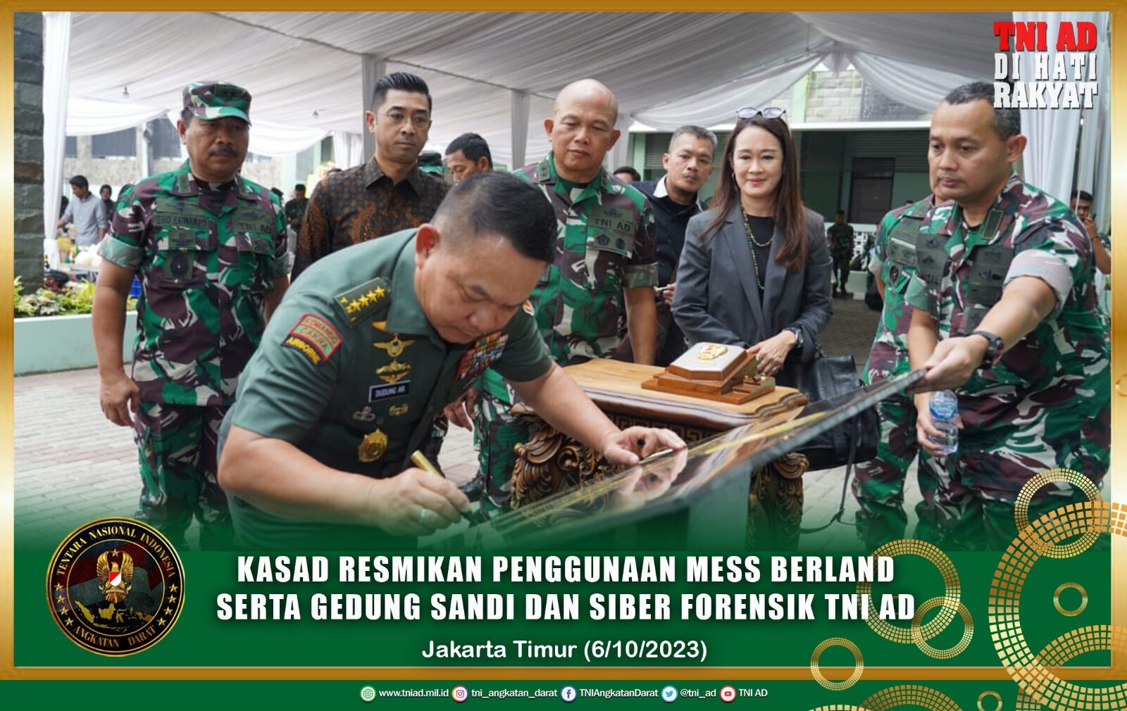 Kasad Resmikan Penggunaan Mess Berland Serta Gedung Sandi dan Siber Forensik TNI AD