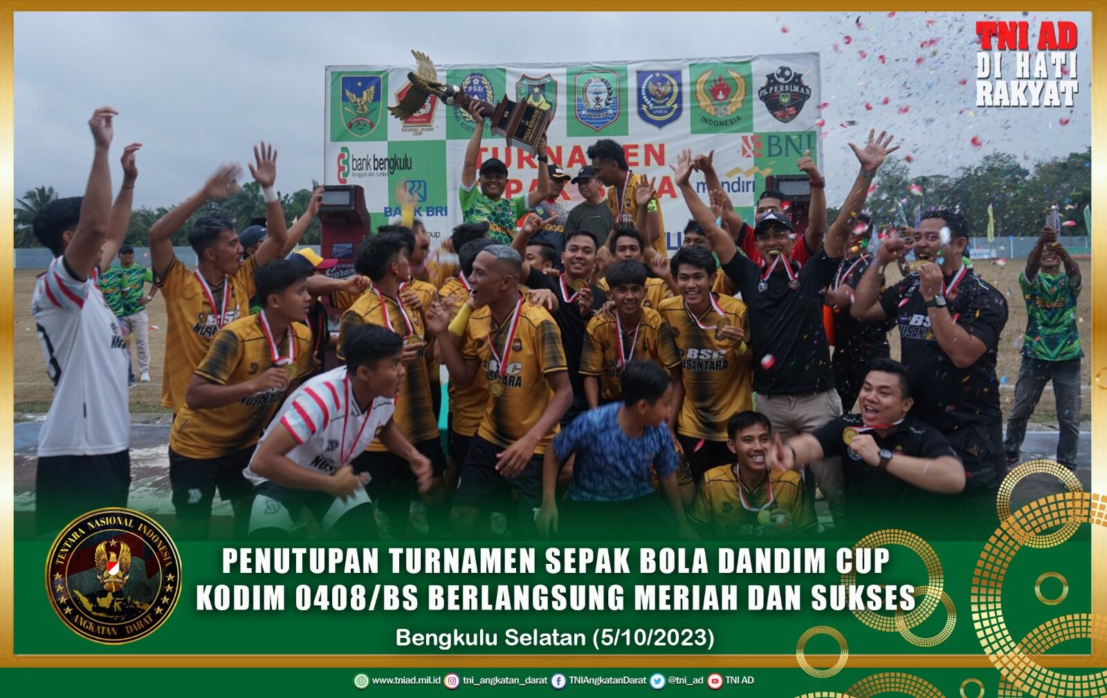 Penutupan Turnamen Sepak Bola Dandim Cup Kodim 0408/Bs Berlangsung Meriah dan Sukses