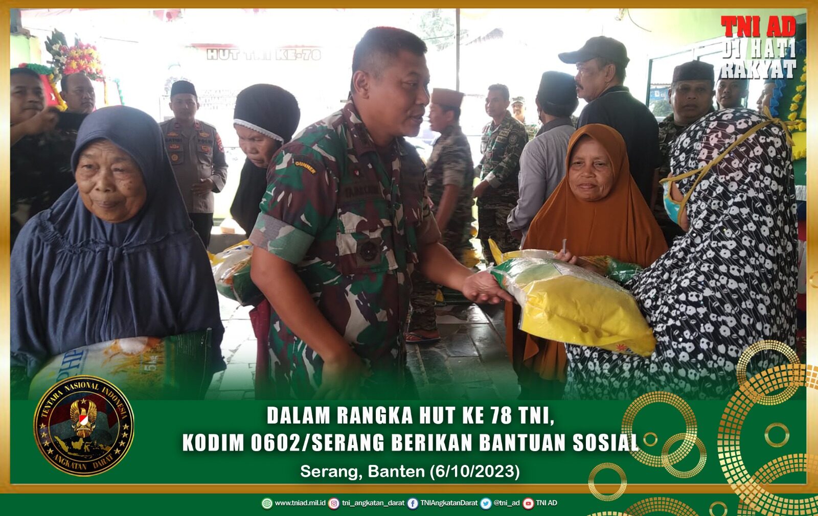 Dalam rangka HUT TNI ke 78, Kodim 0602/Serang Berikan Bansos