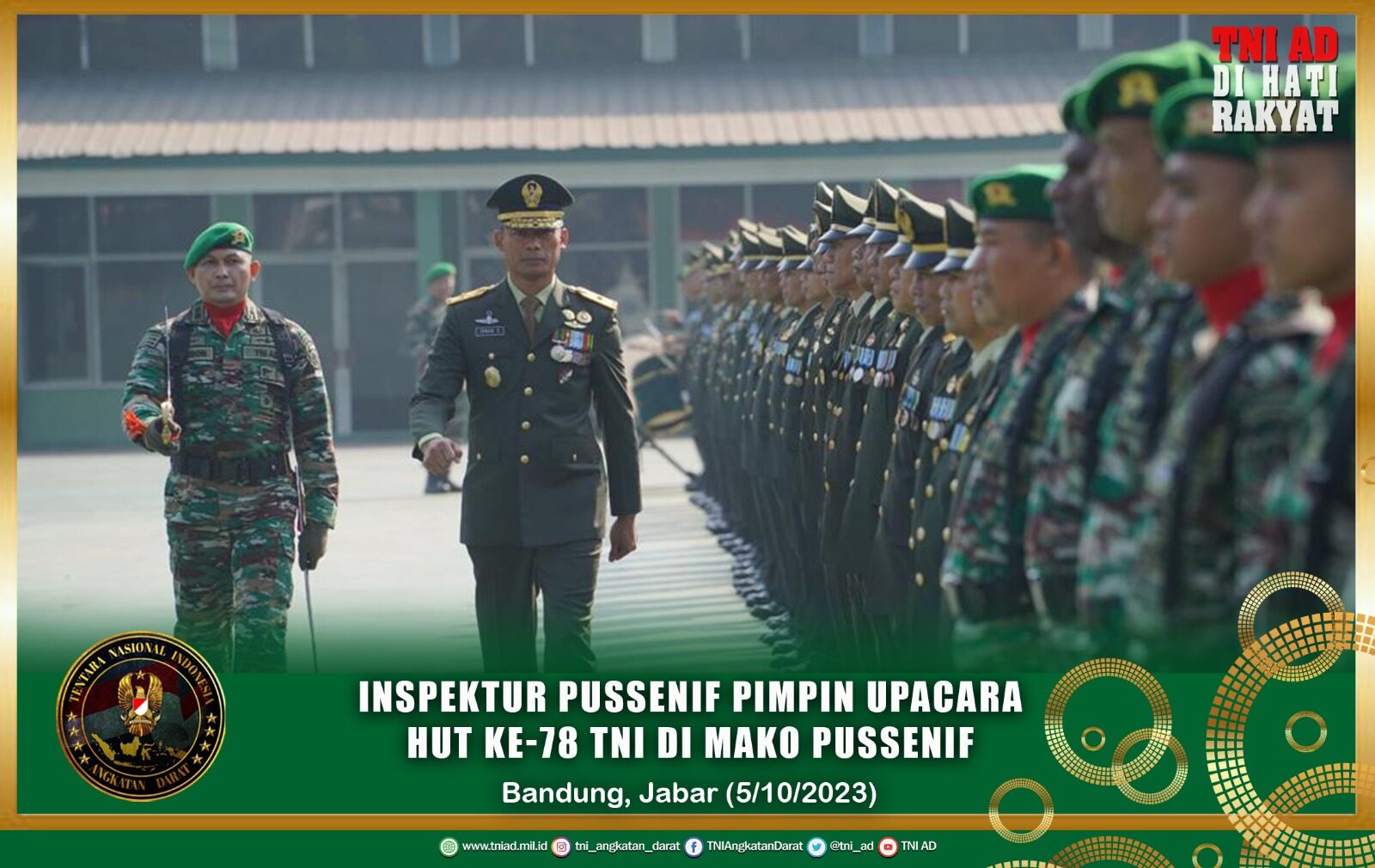 Inspektur Pussenif Pimpin Upacara HUT Ke-78 TNI di Mako Pussenif