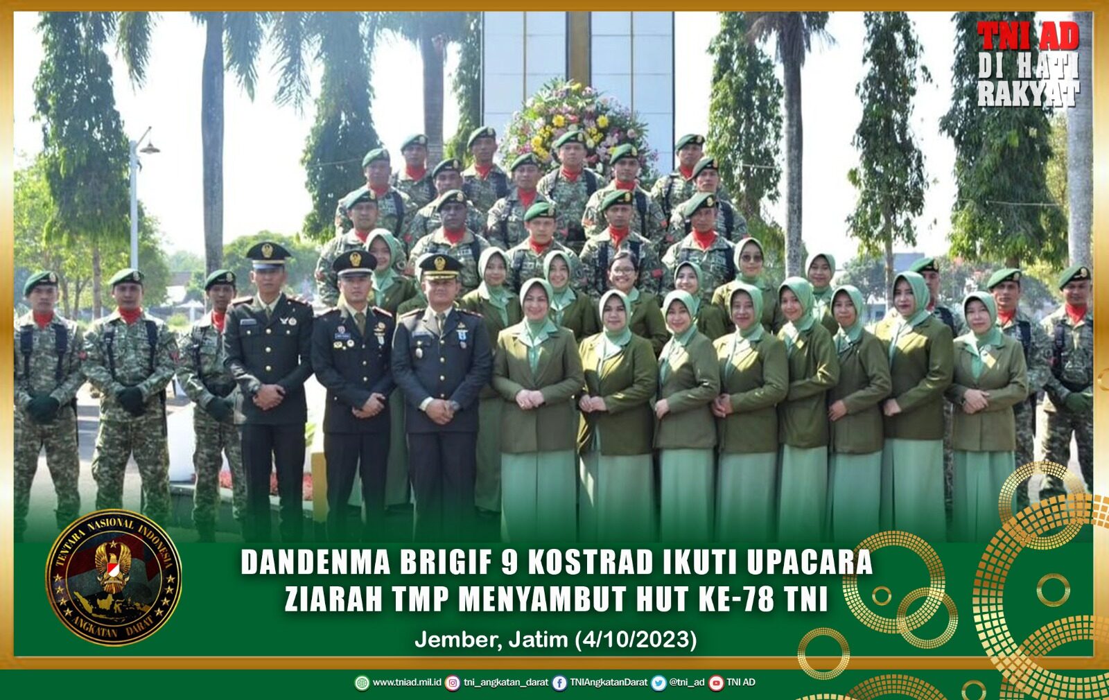 Dandenma Brigif 9 Kostrad Ikuti Upacara Ziarah TMP Menyambut HUT Ke-78 TNI