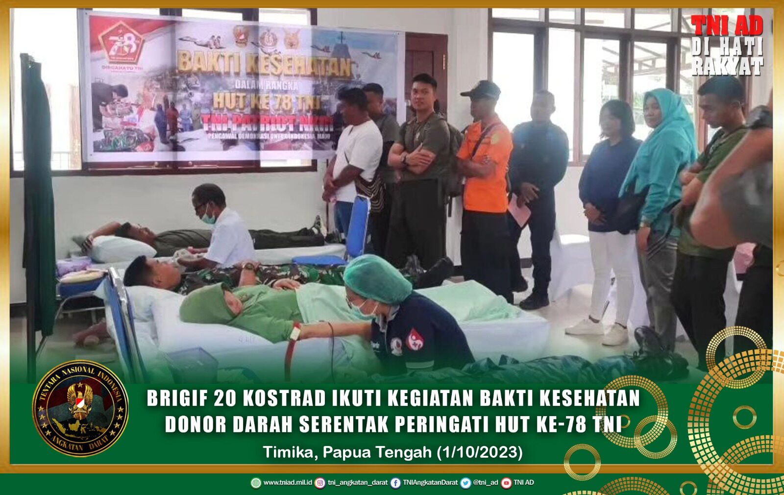 Brigif 20 Kostrad Ikuti Kegiatan Bakti Kesehatan Donor Darah Serentak Peringati HUT Ke-78 TNI