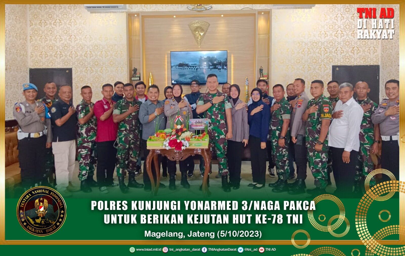 Polres Kunjungi Yonarmed 3/Naga Pakca Untuk Berikan Kejutan HUT Ke-78 TNI