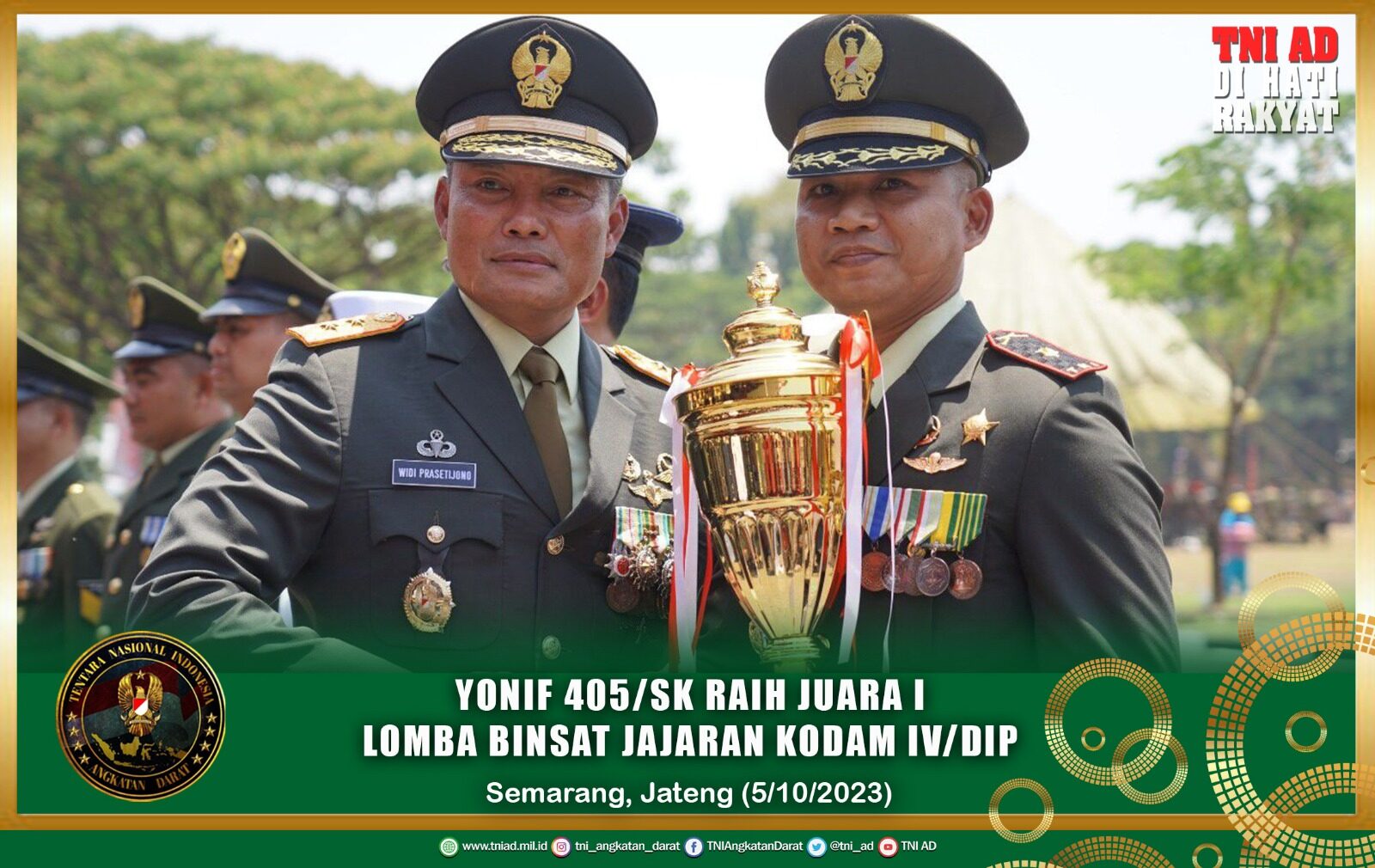 Yonif 405/SK Raih Juara I Lomba Binsat Jajaran Kodam IV/Diponegoro