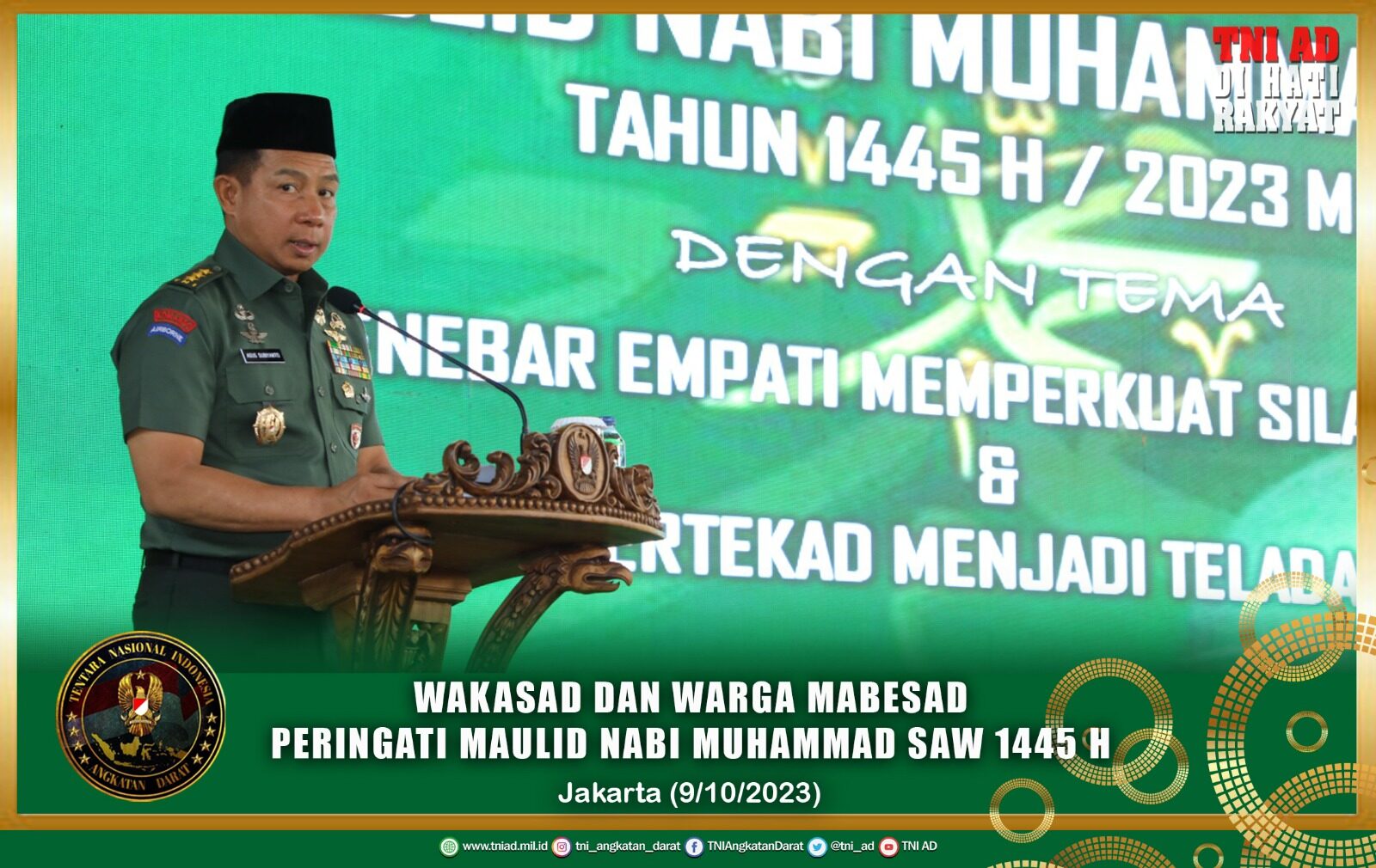 Wakasad dan Warga Mabesad Peringati Maulid Nabi Muhammad SAW 1445 H