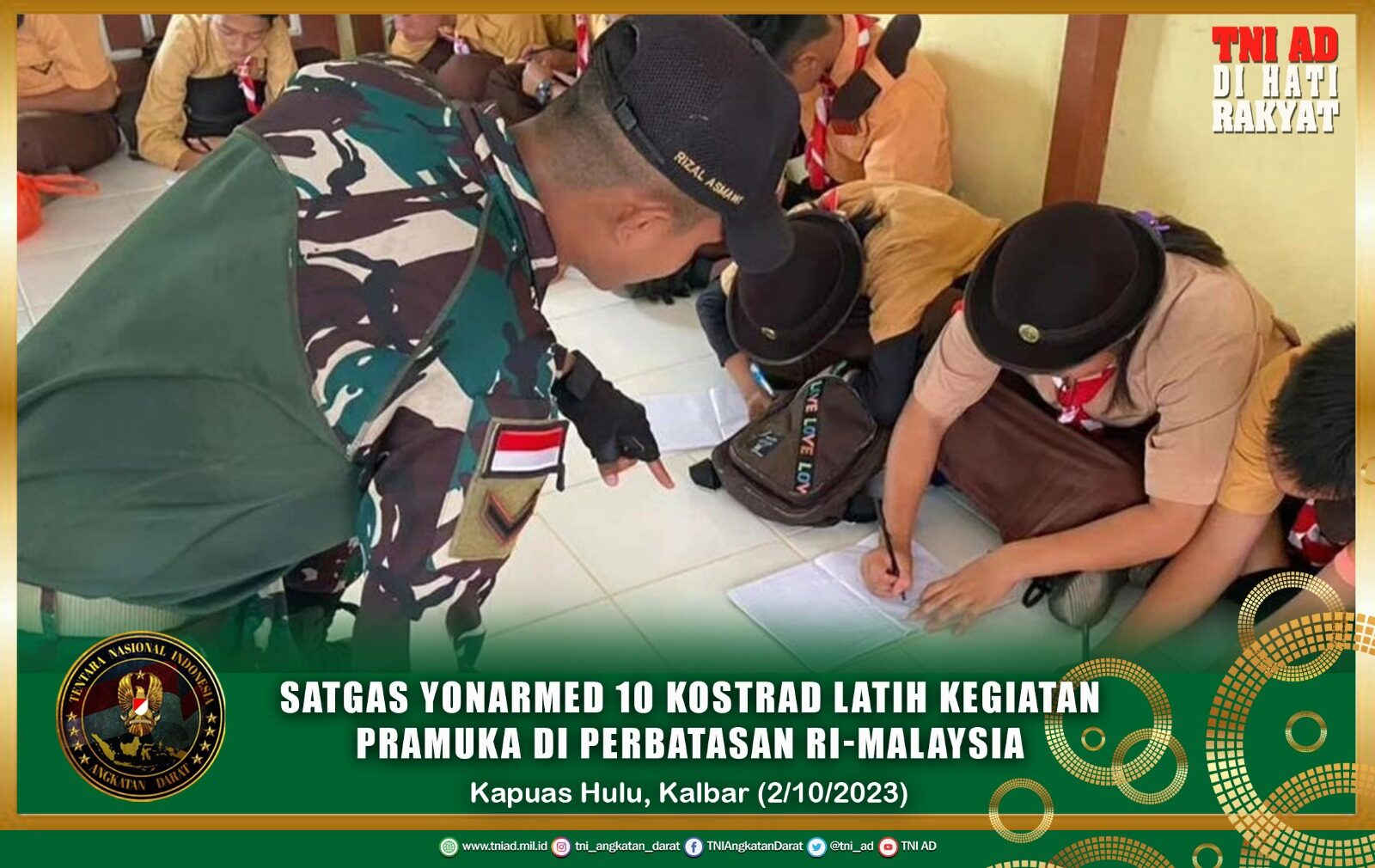 Satgas Yonarmed 10 Kostrad Latih Kegiatan Pramuka di Perbatasan RI-Malaysia