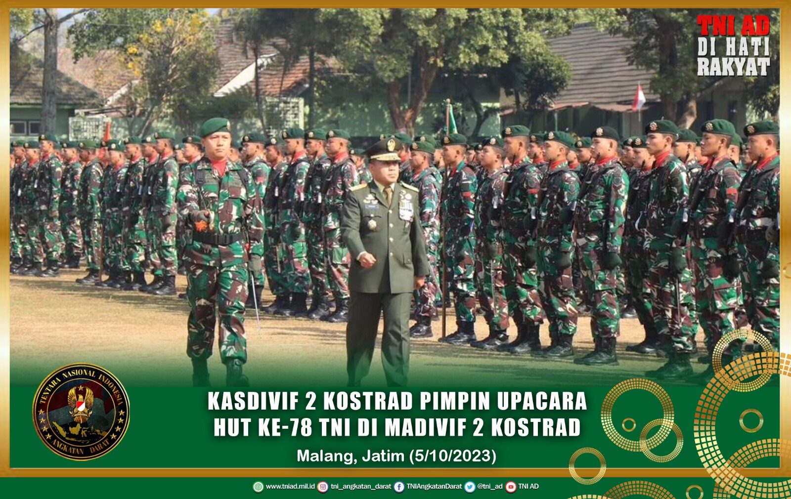 Kasdivif 2 Kostrad Pimpin Upacara HUT Ke-78 TNI di Madivif 2 Kostrad