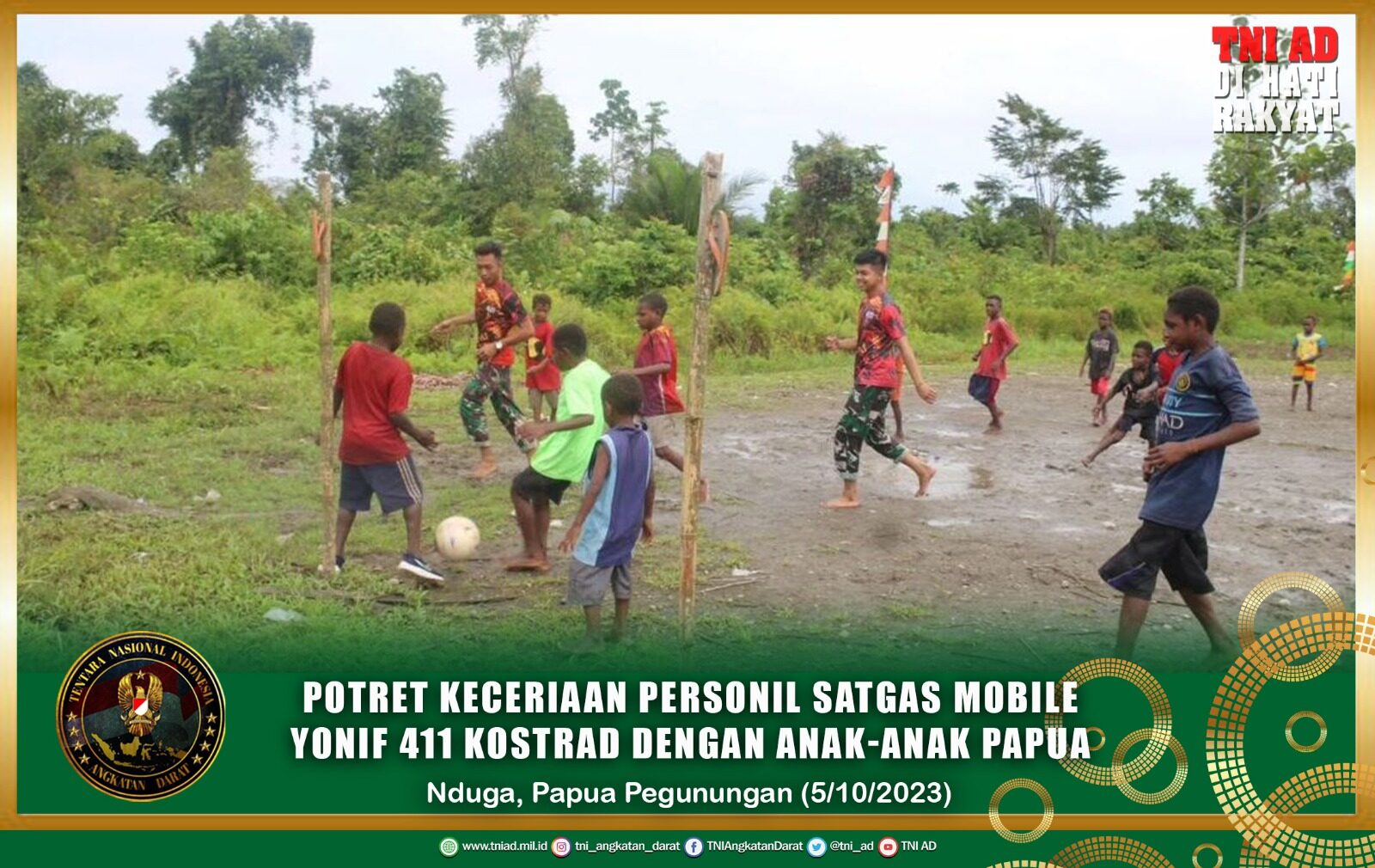 Potret Keceriaan Personil Satgas Mobile Yonif 411 Kostrad Dengan Anak-Anak Papua