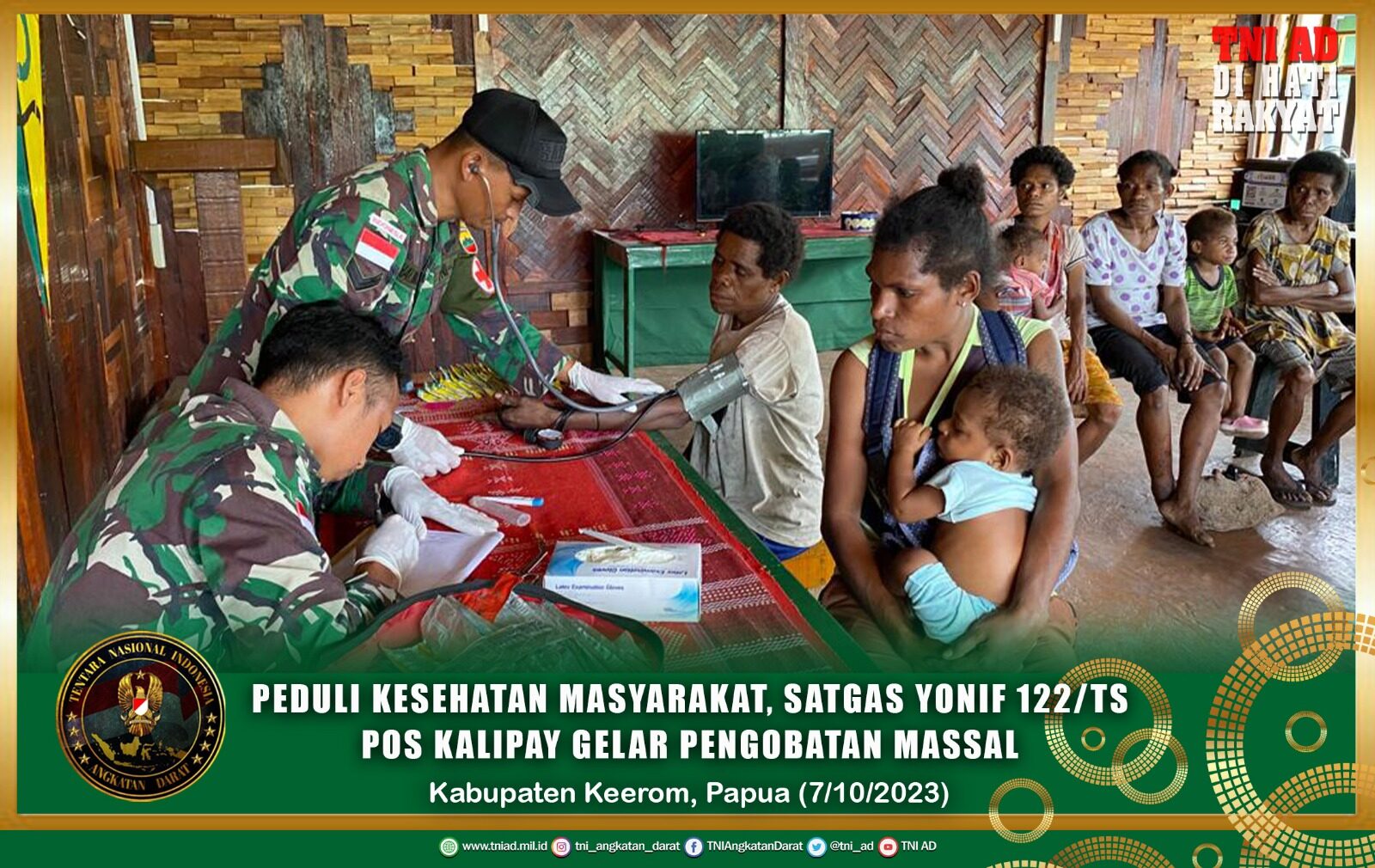 Peduli Kesehatan Masyarakat, Satgas Yonif 122/TS Pos Kalipay Gelar Pengobatan Massal