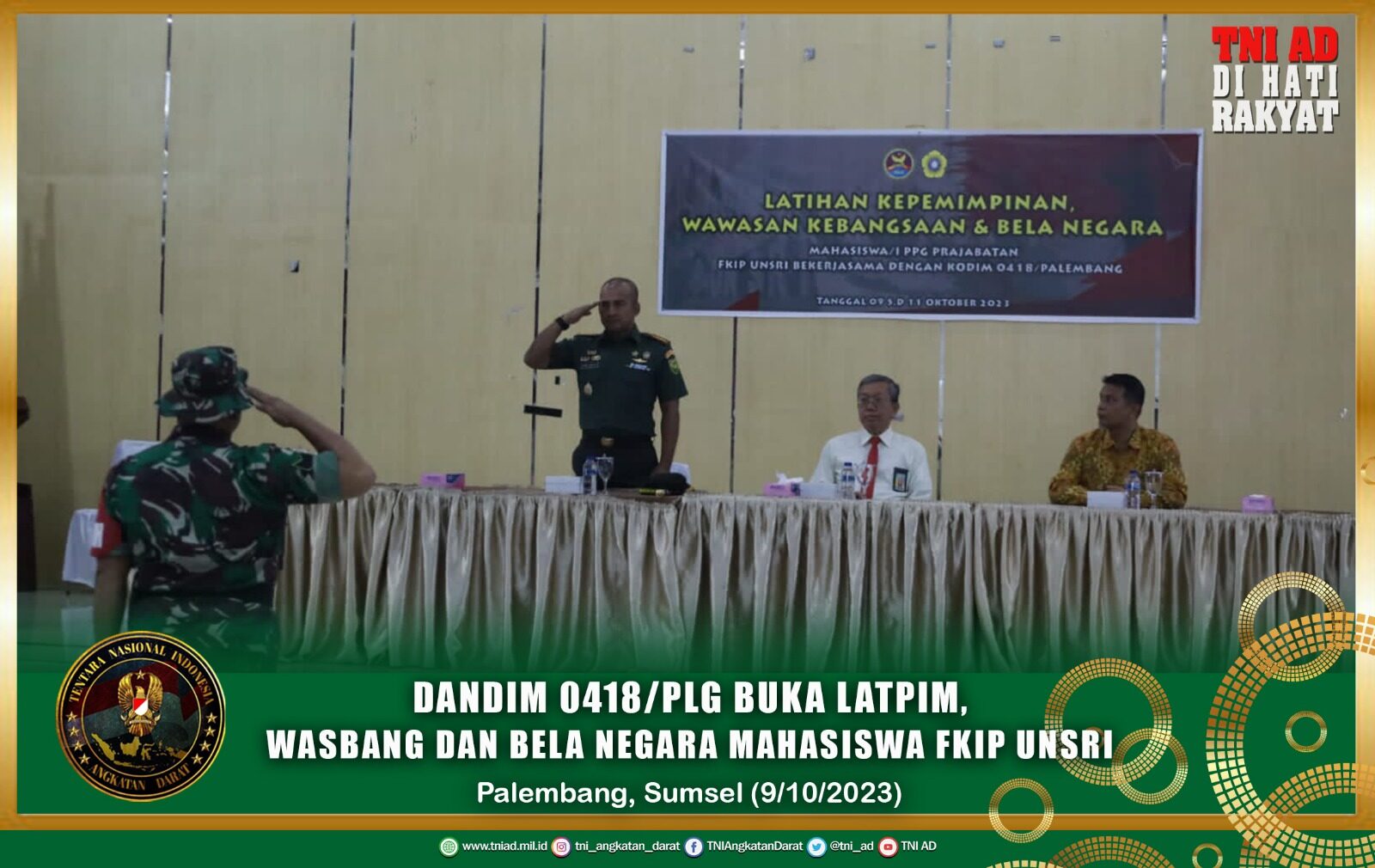 Dandim 0418/PLG Buka Latpim, Wasbang dan Bela Negara Mahasiswa FKIP Unsri