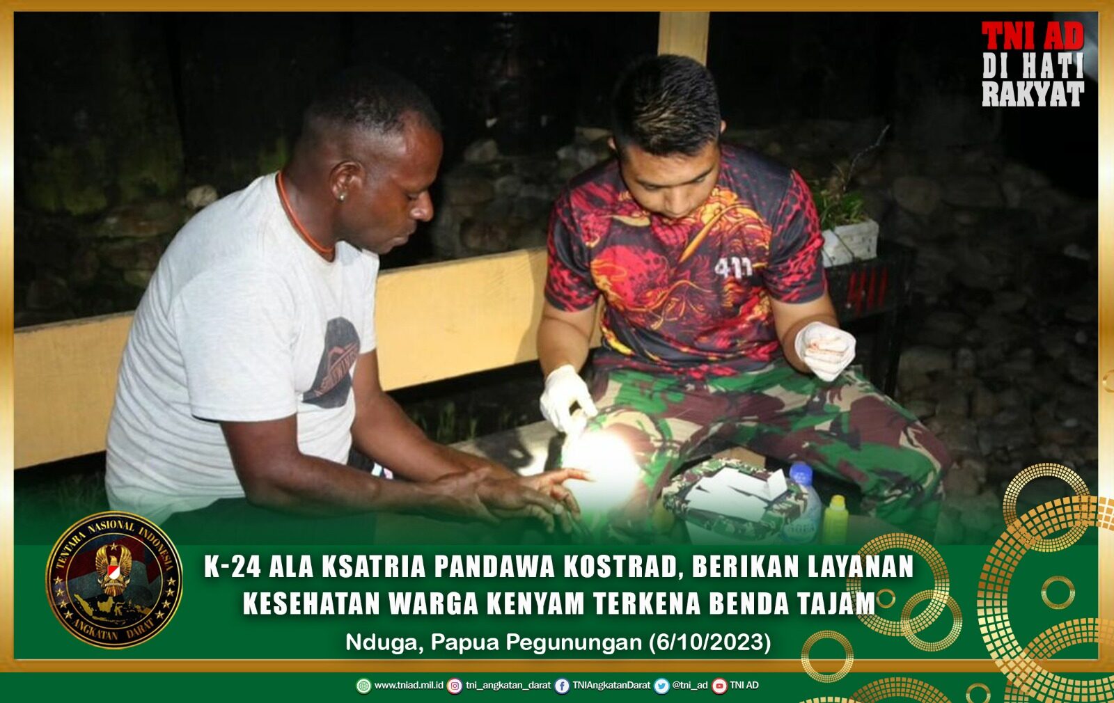 K-24 Ala Ksatria Pandawa Kostrad, Berikan Layanan Kesehatan Warga Kenyam Terkena Benda Tajam