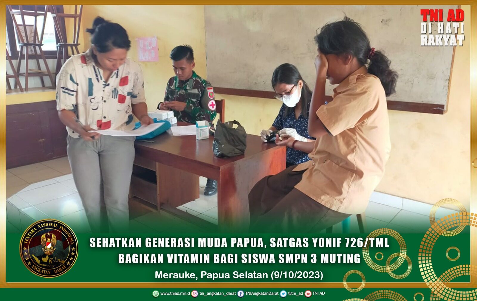 Sehatkan Generasi Muda Papua, Satgas Yonif 726/TML Bagikan Vitamin Bagi Siswa SMPN 3 Muting