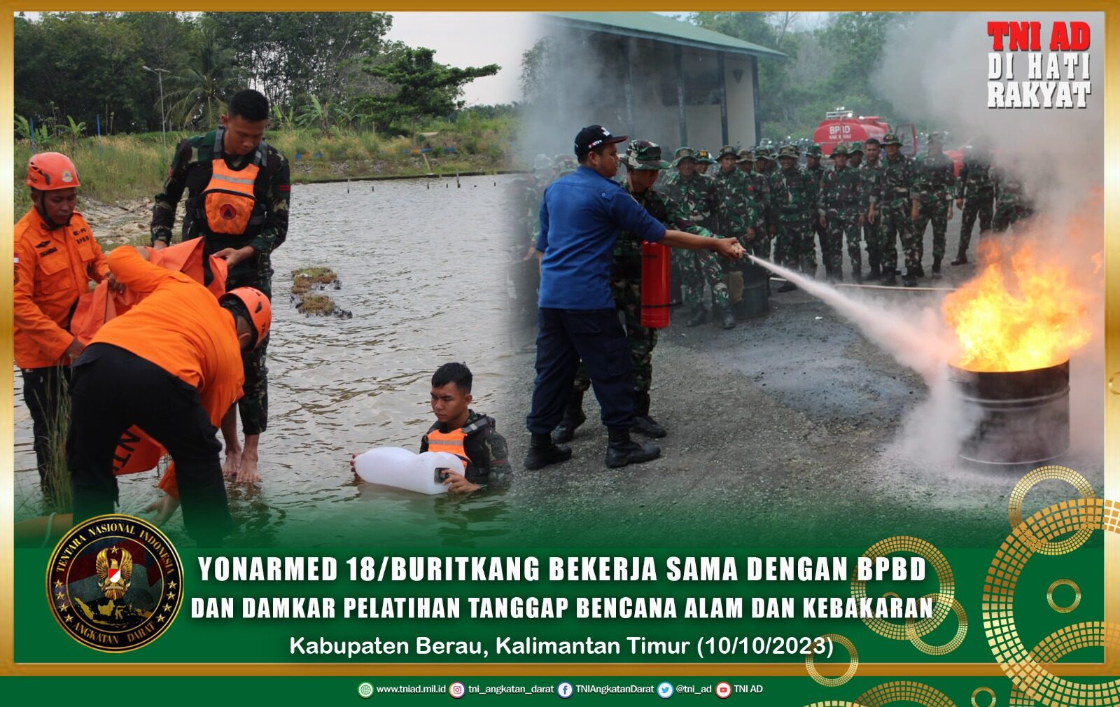 Yonarmed 18/Buritkang Bekerja Sama Dengan BPBD dan Damkar Pelatihan Tanggap Bencana Alam dan Kebakaran