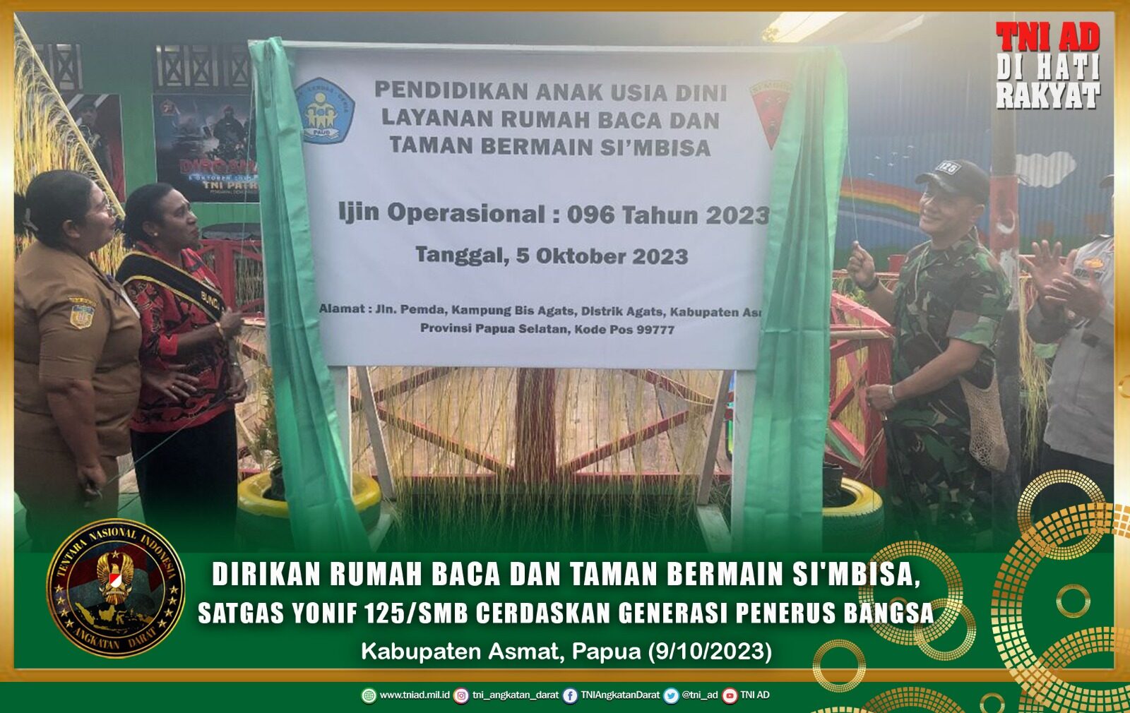 Dirikan Rumah Baca dan Taman Bermain Si'mbisa, Satgas Yonif 125/SMB Cerdaskan Generasi Penerus Bangsa