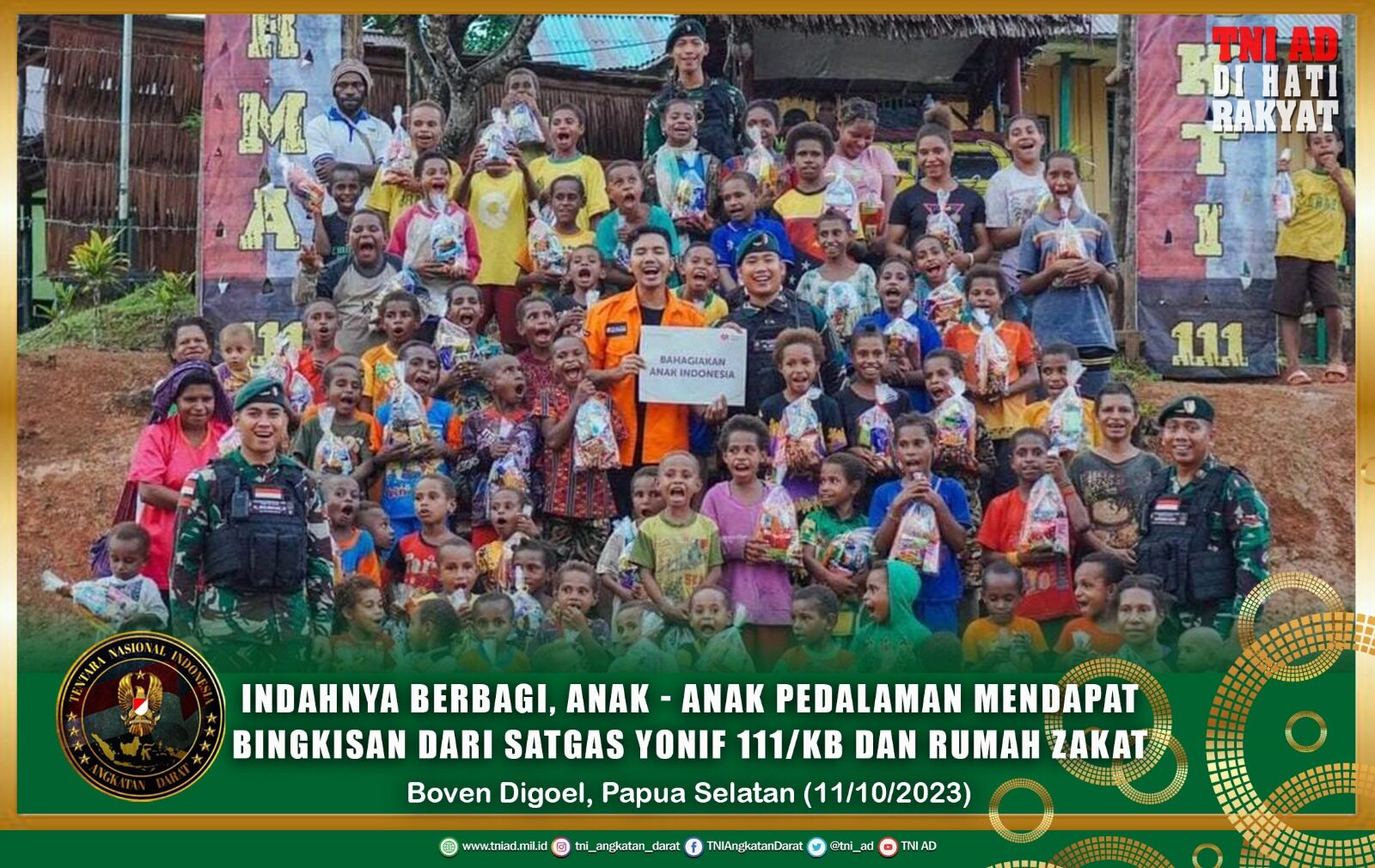 Indahnya Berbagi, Anak - Anak Pedalaman Mendapat Bingkisan Dari Satgas Yonif 111/KB dan Rumah Zakat