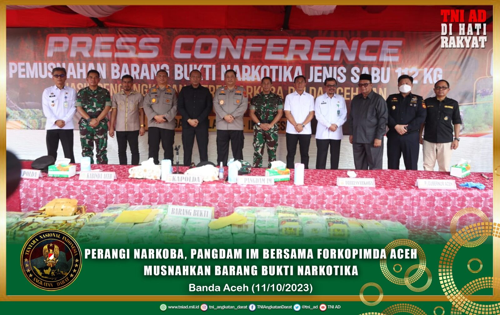 Perangi Narkoba, Pangdam IM Bersama Forkopimda Aceh Musnahkan Barang Bukti Narkotika