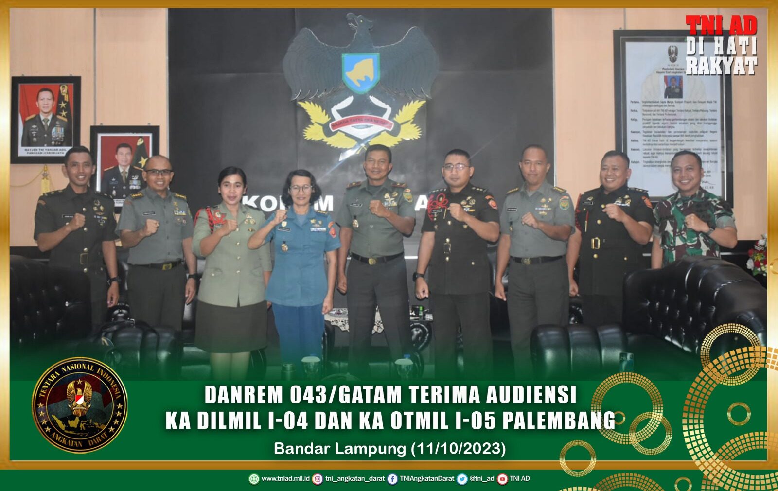 Danrem 043/Gatam Terima Audiensi Ka Dilmil I-04 dan Ka Otmil I-05 Palembang