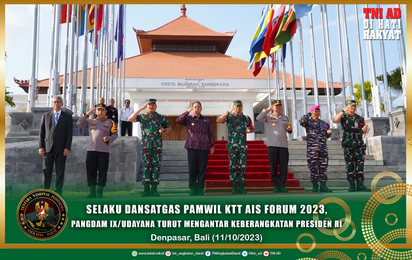 Selaku Dansatgas Pamwil KTT AIS Forum 2023, Pangdam IX/Udayana Turut Mengantar Keberangkatan Presiden RI