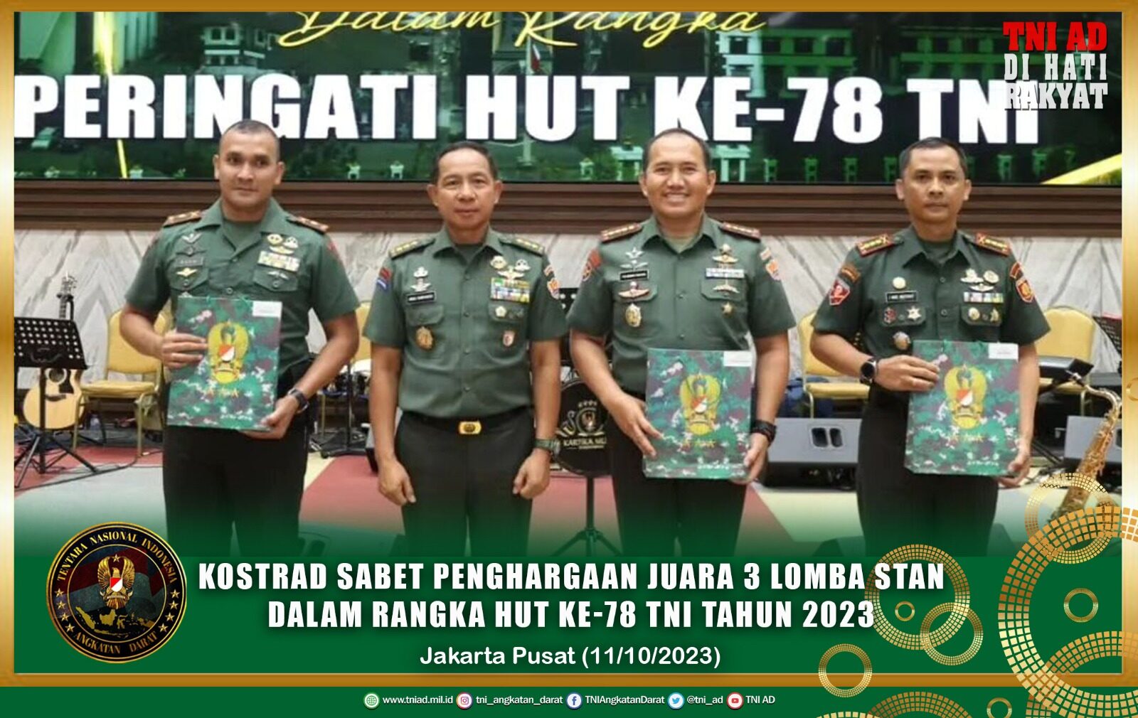 Kostrad Sabet Penghargaan Juara 3 Lomba Stan Dalam Rangka HUT Ke-78 TNI Tahun 2023