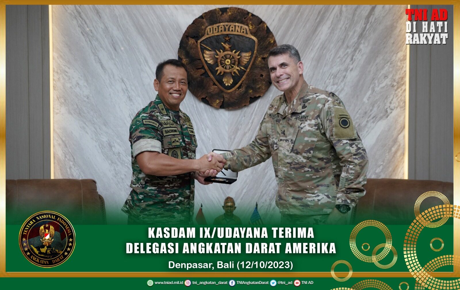 Kasdam IX/Udayana Terima Delegasi Angkatan Darat Amerika