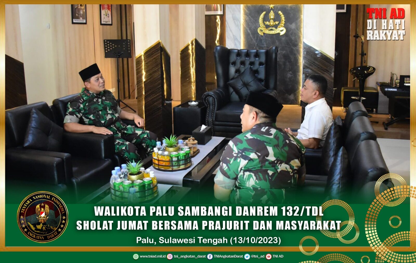 Walikota Palu Sambangi Danrem 132/TDL Sholat Jumat Bersama Prajurit dan Masyarakat