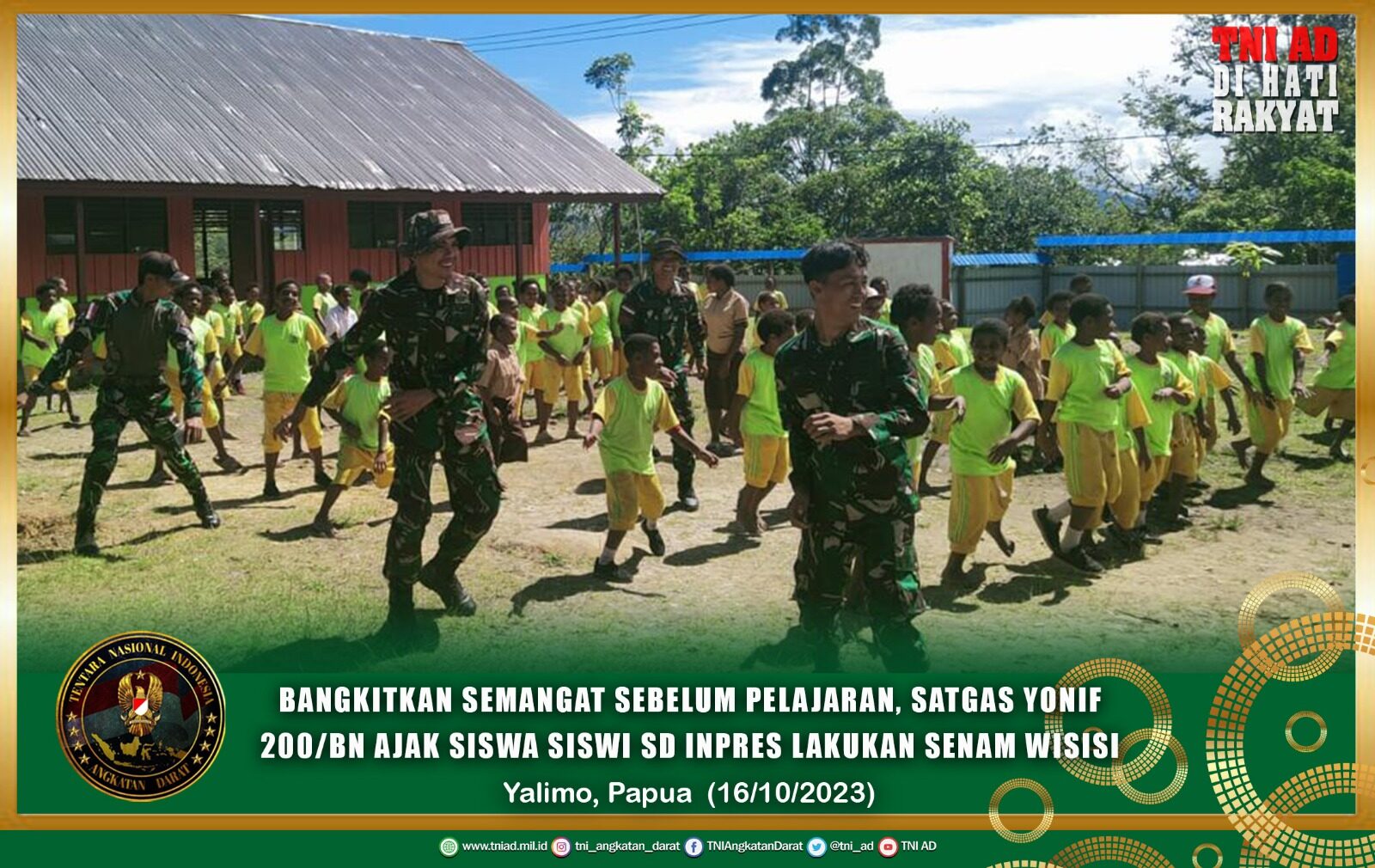 Bangkitkan Semangat Sebelum Pelajaran, Satgas Yonif 200/BN Ajak Siswa Siswi SD Inpres Lakukan Senam Wisisi